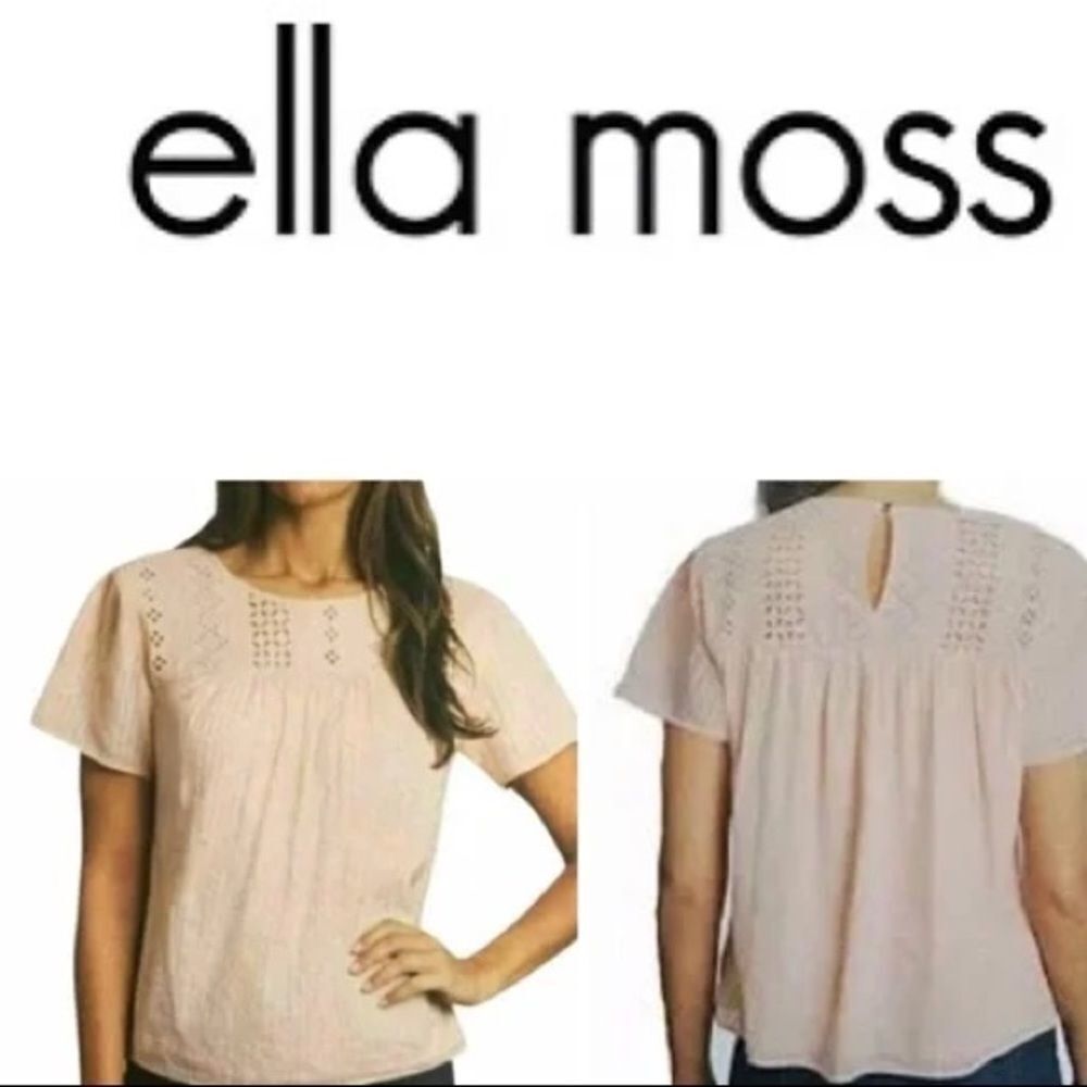 Ella Moss Pink Brianne Eyelet Xxl Peach Short Sleeve Ruffle‎ Blouse S Coquette